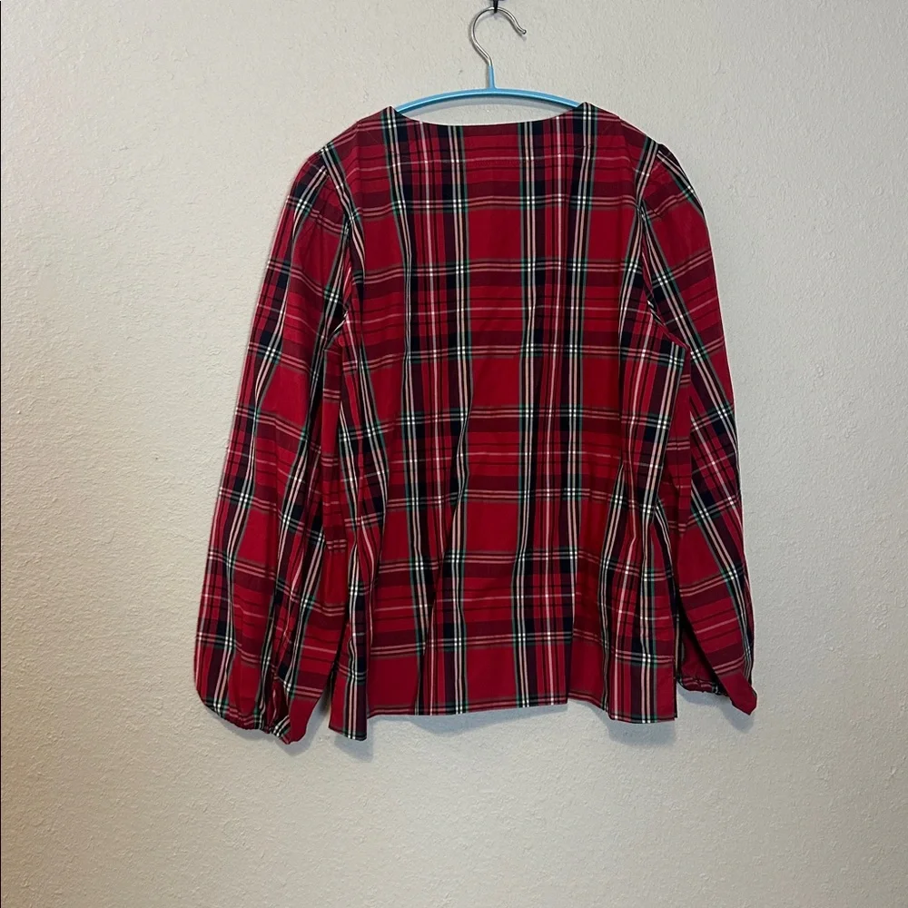 J. Crew Puff-sleeve Poplin‎ Blouse in Good Tidings Plaid Size Small